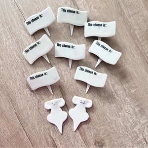 Set of 10 Knobler Cheese Markers Sign White Porcelain + Mouse Reusable Vintage
